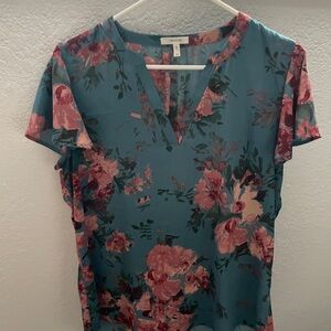 Maurices Teal and Pink Floral Blouse